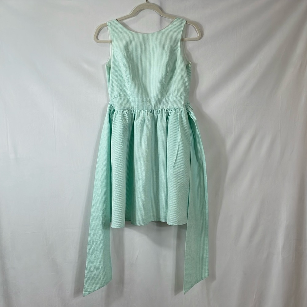 Lauren James Seersucker Dress Aqua Size S Deep V Back Delicate